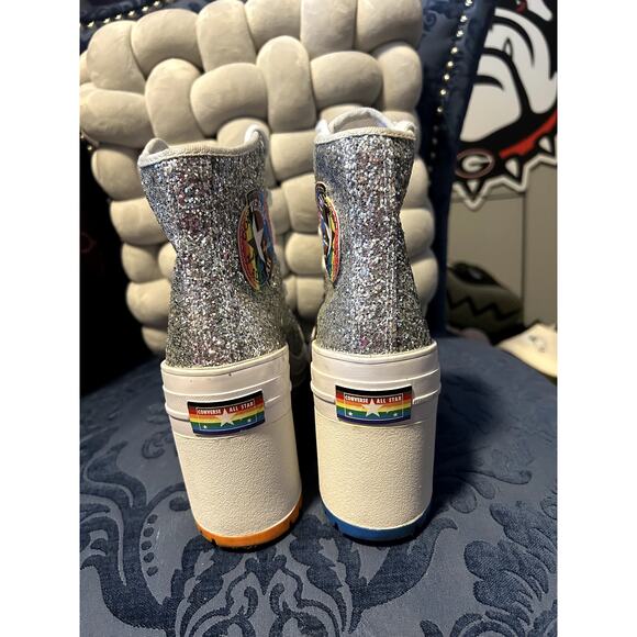 Converse Silver Glitter LGBTQ Pride Cunky Platform Heels size 7/EU 37.5 - Picture 4 of 7